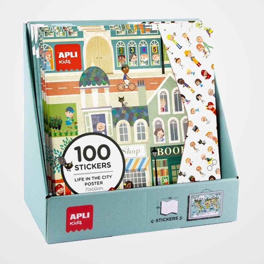 STICKERS GAME POSTER CON PEGATINAS EXPOSITOR DE 10 5x POSTER CIUDAD 5x POSTER MAPAMUNDI