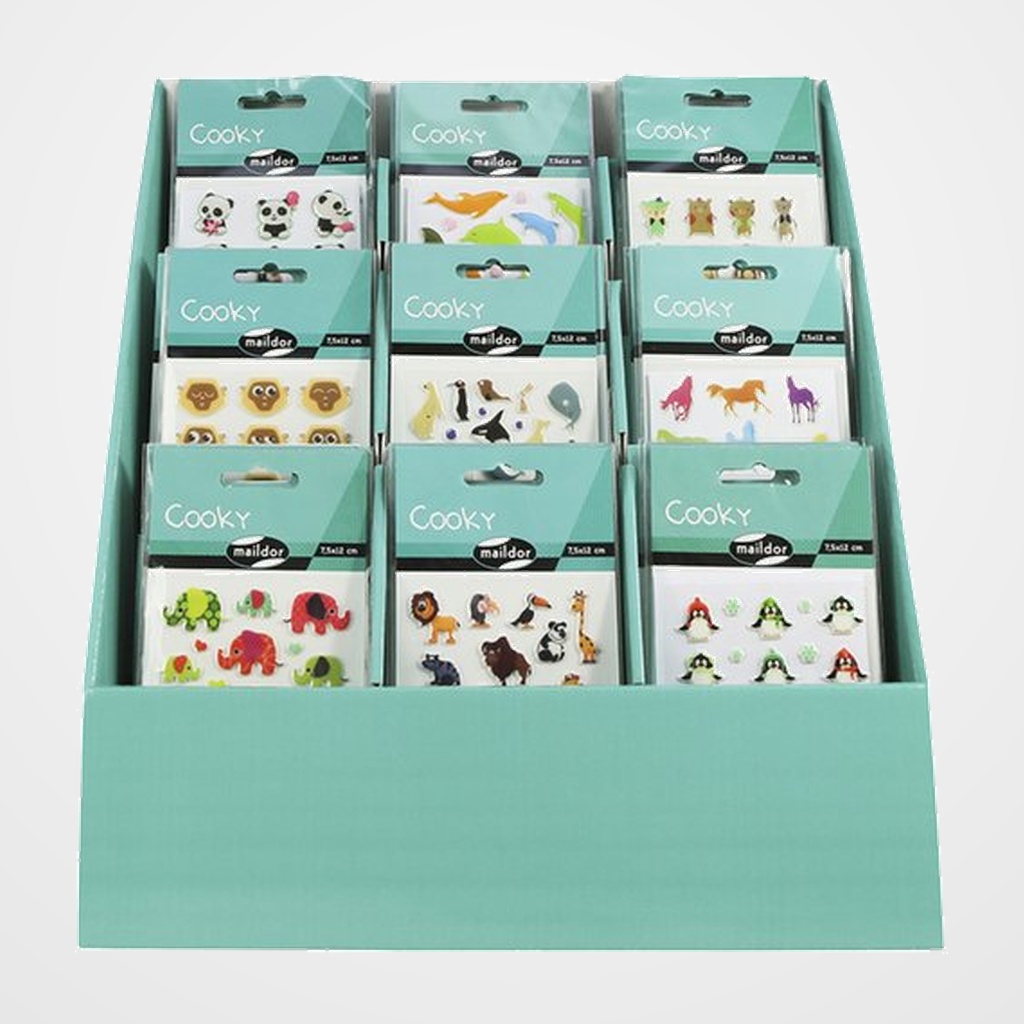 STICKERS MAILDOR COOKY ANIMALES SALVAJES EXPOSITOR DE 90