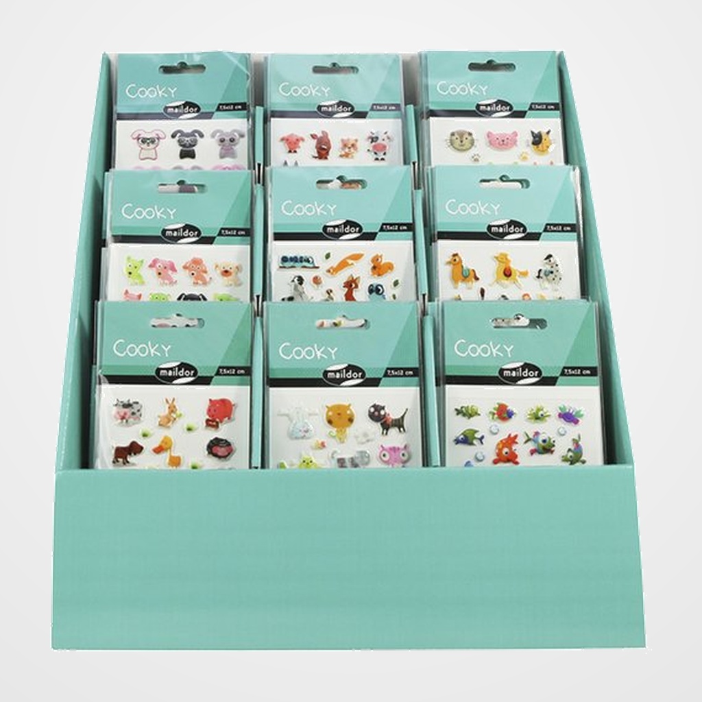 STICKERS MAILDOR COOKY MASCOTAS EXPOSITOR DE 90