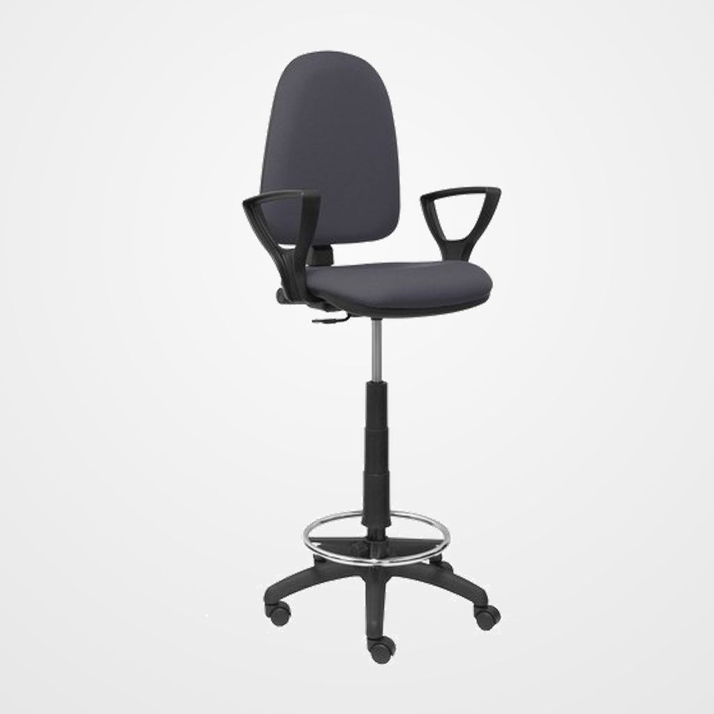 TABURETE PIQUERAS Y CRESPO AYNA BRAZOS FIJOS ERGONOMICO MECANISMO DE CONTACTO PERMANENTE REGULABLE EN ALTURA Y ARO REPOSAPIES ASIENTO Y RESPALDO TAPIZADOS BALI GRIS OSCURO
