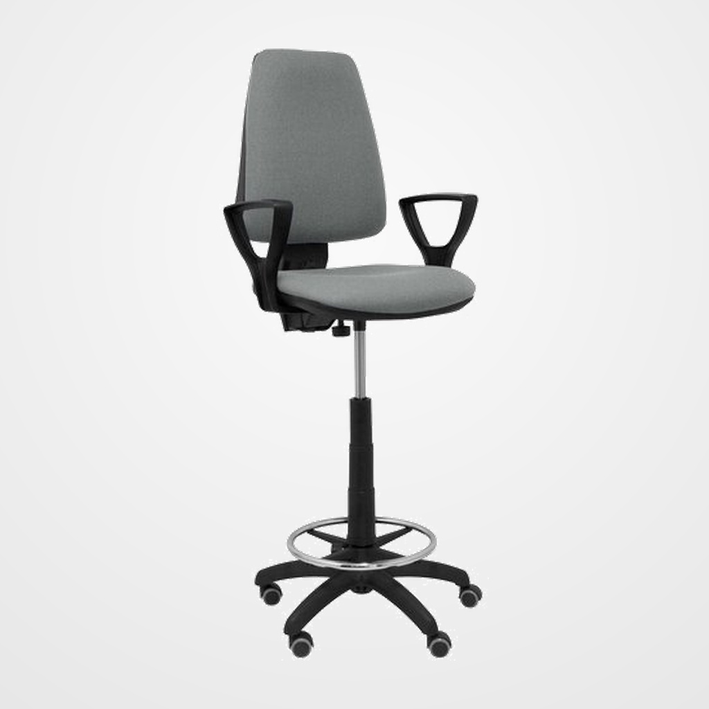 TABURETE PIQUERAS Y CRESPO ELCHE CP BRAZOS FIJOS ERGONOMICO MECANISMO DE CONTACTO PERMANENTE REGULABLE EN ALTURA Y ARO REPOSAPIES CROMADO ASIENTO Y RESPALDO TAPIZADOS BALI GRIS