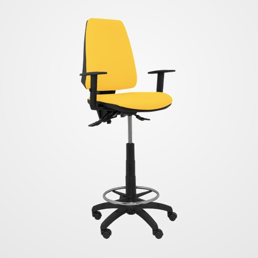 TABURETE PIQUERAS Y CRESPO ELCHE S BRAZOS REGULABLES ERGONOMICO MECANISMO ASINCRO REGULABLE EN ALTURA ARO REPOSAPIES CROMADO RUEDAS NAILON ASIENTO Y RESPALDO TAPIZADOS BALI AMARILLO
