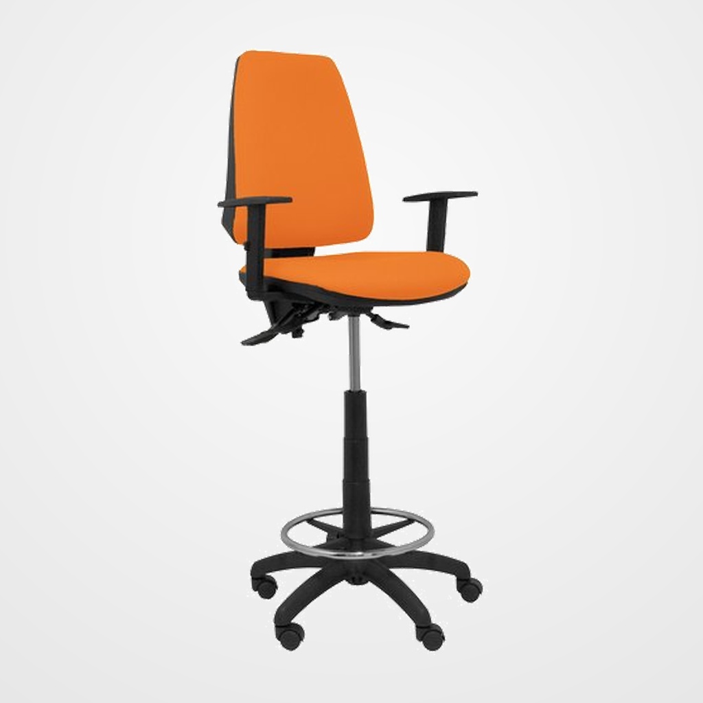 TABURETE PIQUERAS Y CRESPO ELCHE S BRAZOS REGULABLES ERGONOMICO MECANISMO ASINCRO REGULABLE EN ALTURA ARO REPOSAPIES CROMADO RUEDAS NAILON ASIENTO Y RESPALDO TAPIZADOS BALI NARANJA
