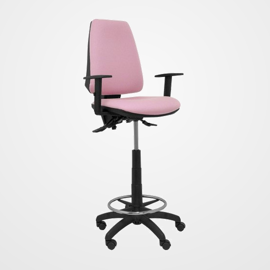 TABURETE PIQUERAS Y CRESPO ELCHE S BRAZOS REGULABLES ERGONOMICO MECANISMO ASINCRO REGULABLE EN ALTURA ARO REPOSAPIES CROMADO RUEDAS NAILON ASIENTO Y RESPALDO TAPIZADOS BALI ROSA
