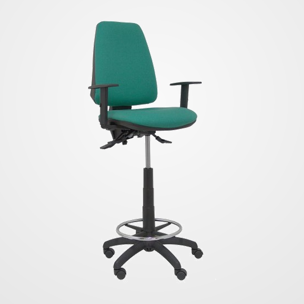 TABURETE PIQUERAS Y CRESPO ELCHE S BRAZOS REGULABLES ERGONOMICO MECANISMO ASINCRO REGULABLE EN ALTURA ARO REPOSAPIES CROMADO RUEDAS NAILON ASIENTO Y RESPALDO TAPIZADOS BALI VERDE ESMERALDA