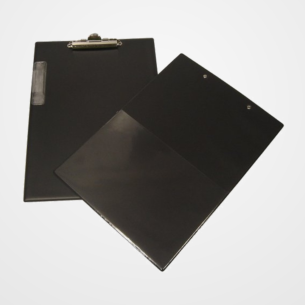 [24312019] CARPETA con PINZA PORTABLOCS SARO PVC Fº con BOLSILLO y PORTABOLIG. NEGRO