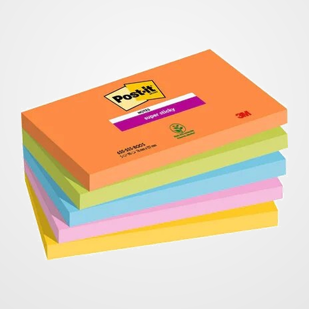 TACO NOTAS POST-IT 655 SUPER STICKY 76x127 COLORES BOOST PACK DE 5
