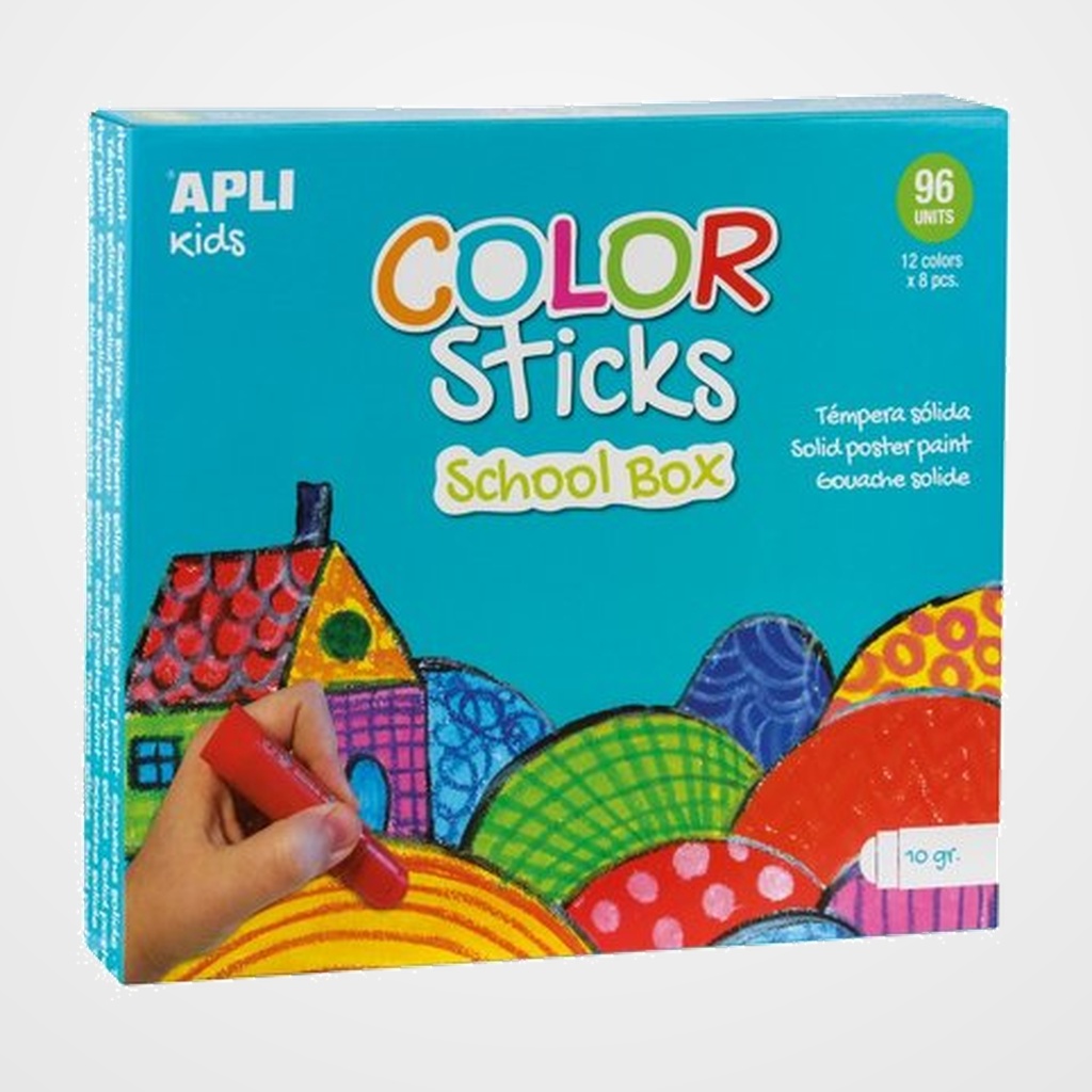 TEMPERA SOLIDA APLI STICKS SURTIDO 10g EXPOSITOR DE 96
