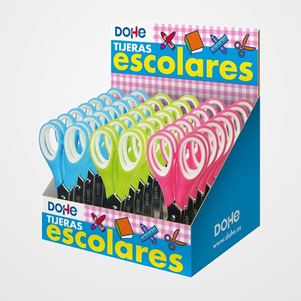 TIJERA ESCOLAR DOHE BICOLOR 125 mm. EXPOSITOR DE 24 (3 col.)
