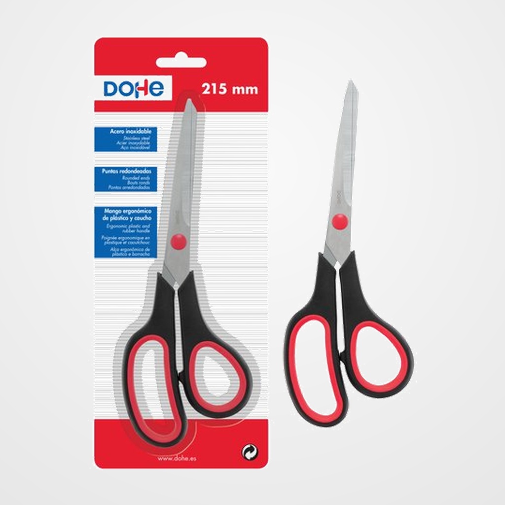 TIJERAS DOHE ERGONOMICA 21 cm. ASIMETRICA NEGRO Y ROJO