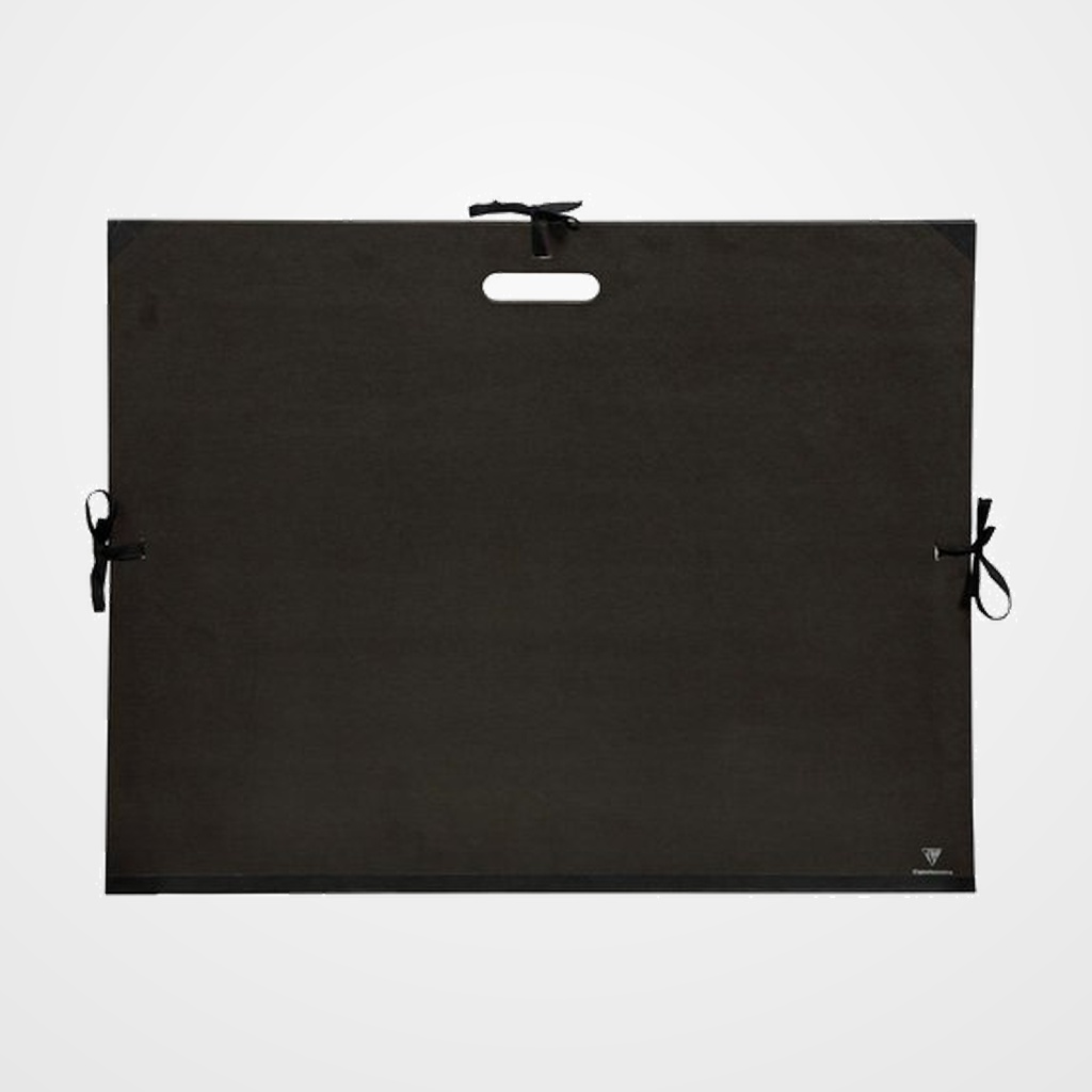 CARPETA de DIBUJO CLAIREFONTAINE CARTON C/CINTAS Y ASA 59x72 KRAFT NEGRO VERJURADO