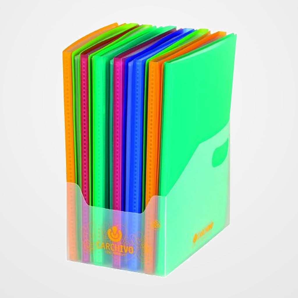 CARPETA FUNDAS (TARIFARIO) CARCHIVO PP CARCHIPLAS-BOOK FLEXIBLE CANGURO Fº  SURTIDO EXPOSITOR DE 19 7x 20 FUNDAS 7x 30 FUNDAS 5x 40 FUNDAS