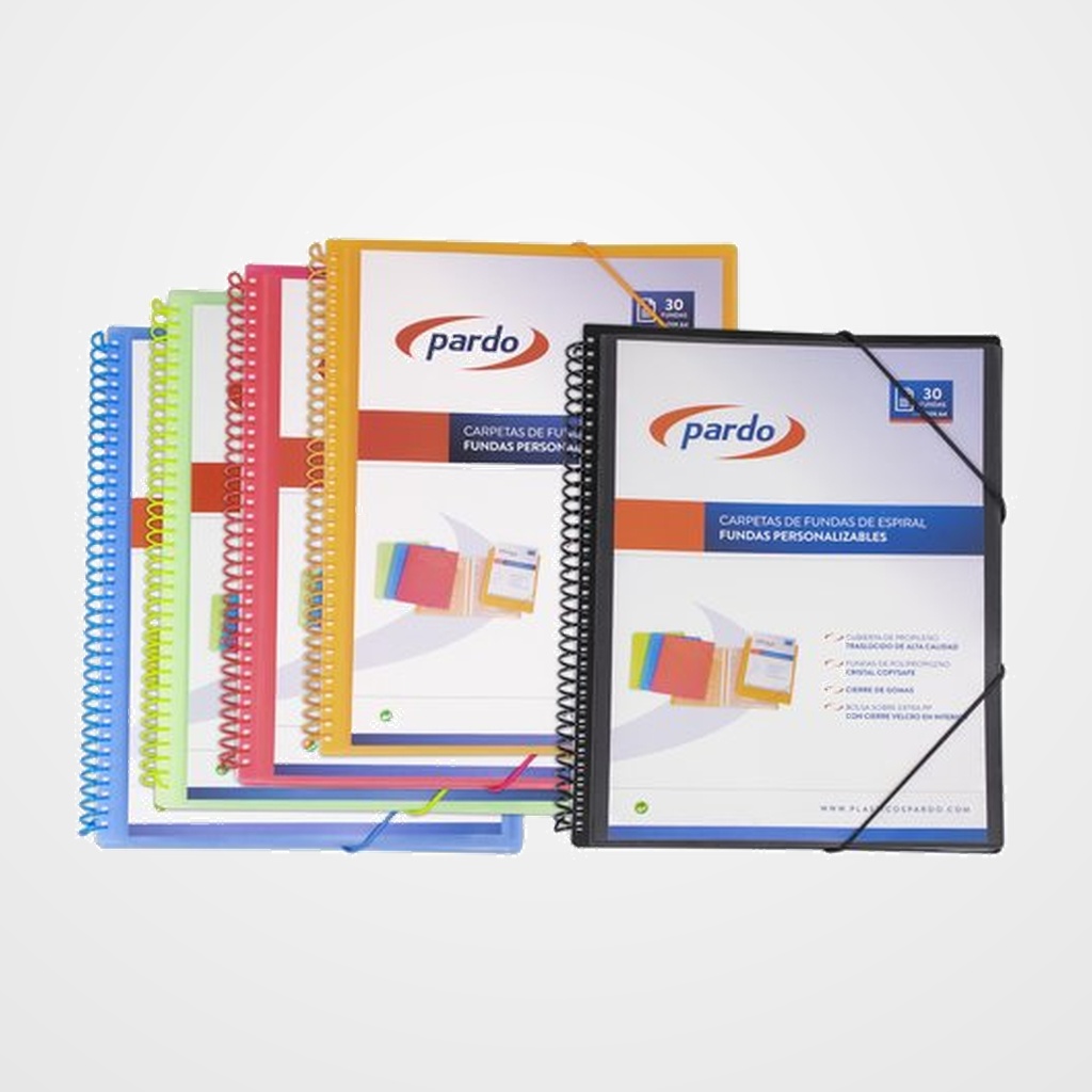 CARPETA FUNDAS (TARIFARIO) PARDO STUDIO STYLE ESPIRAL PP A4 30 F. NEGRO