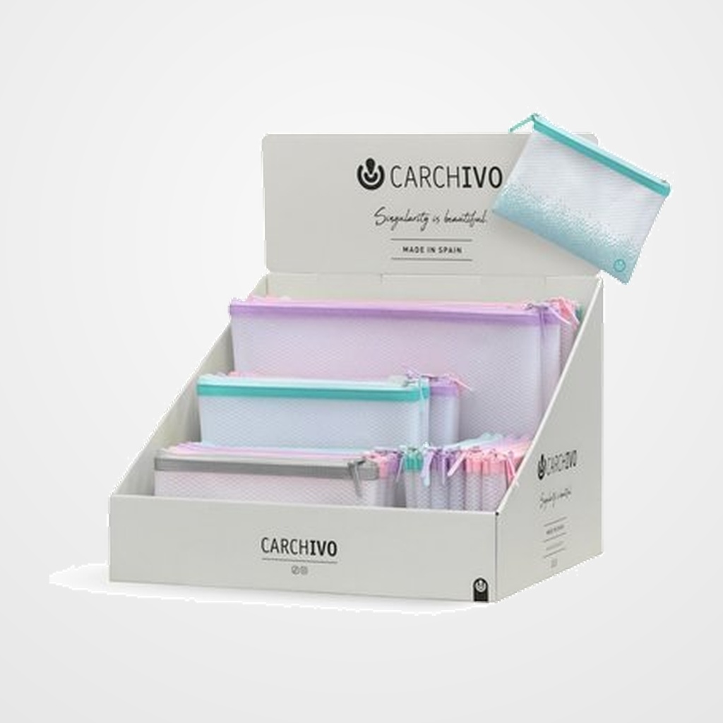 DOSIER SOBRE CARCHIVO CREMALLERA EVA-BAG SENSE SURTIDO EXPOSITOR de 48 12 x A4 12 x A5 12 x A6 12 x CHECK