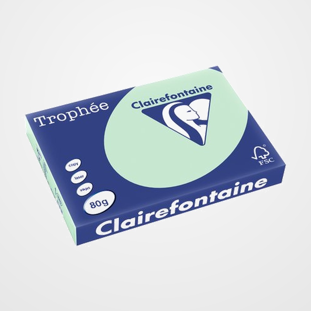 PAPEL de COLOR A3 CLAIREFONTAINE TROPHEE 80g 500h PASTEL VERDE