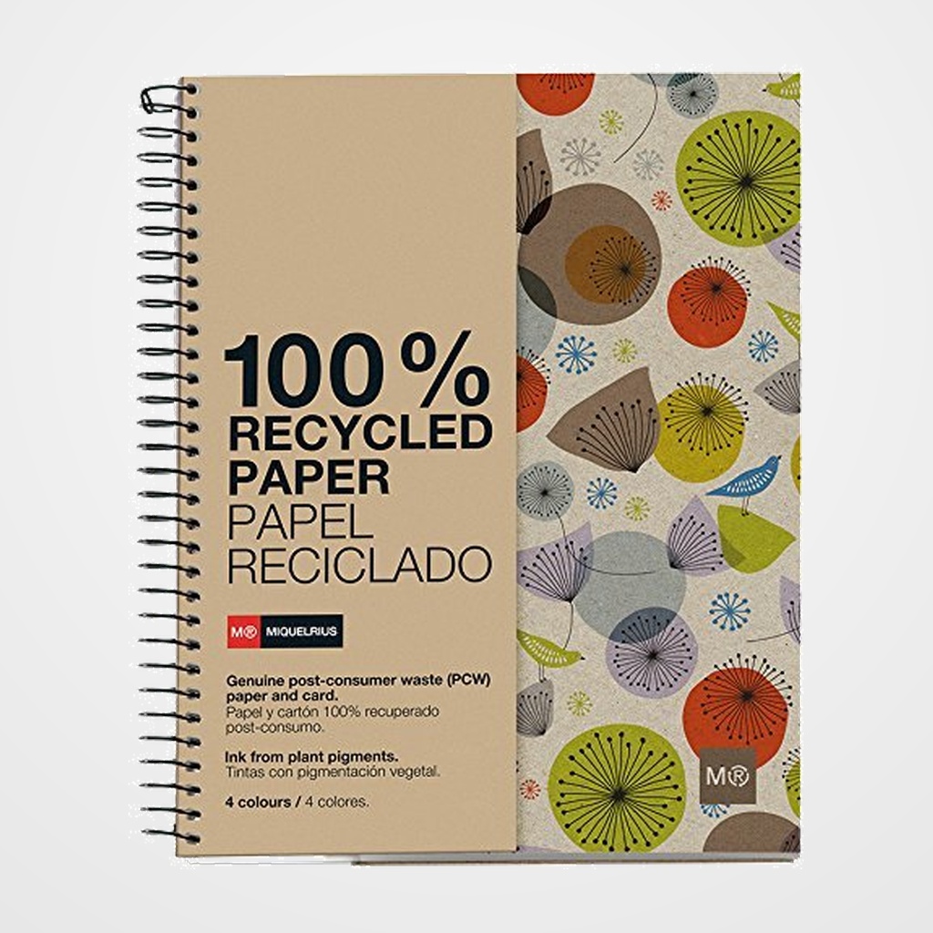 BLOC MIQUELRIUS ECO DESIGN NOTEBOOK 4 micro.tapa DURA A4 120h 80g CUADRIC.5x5 ECOBIRDS