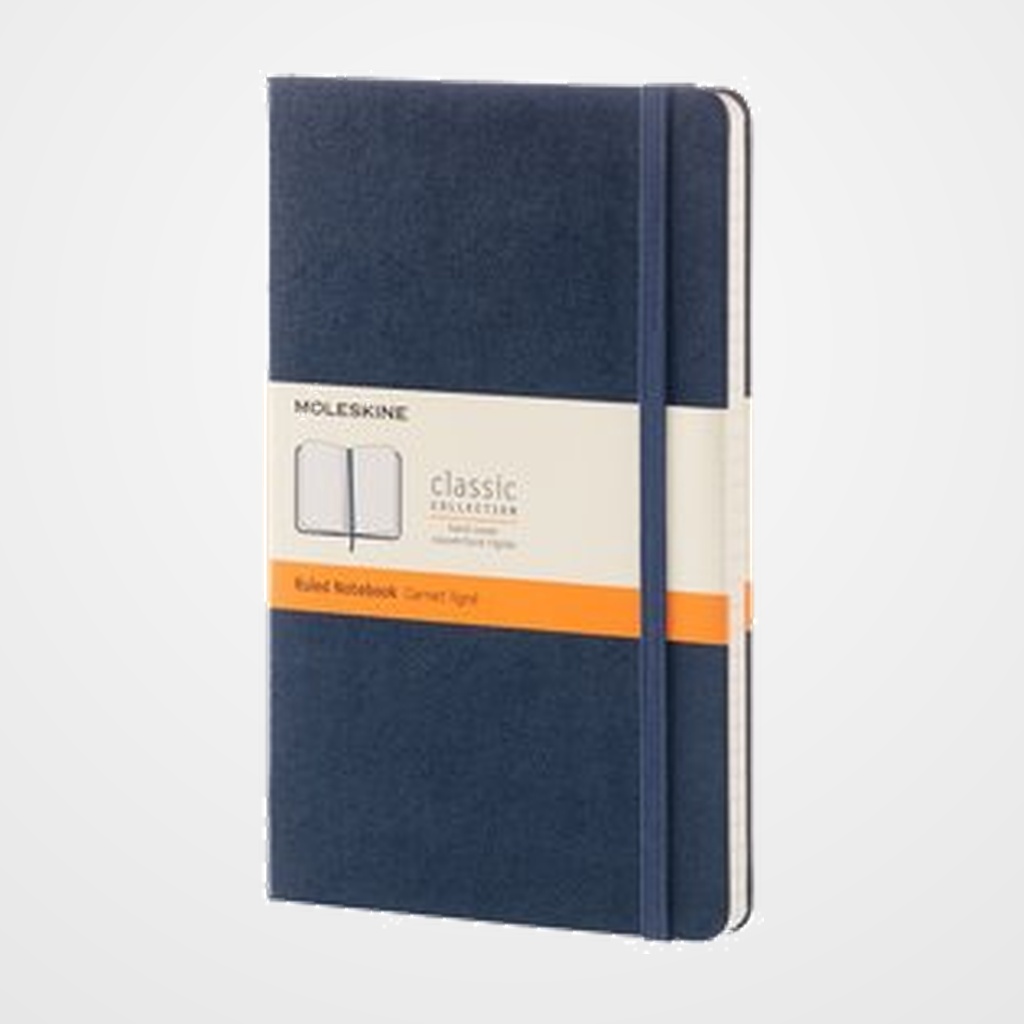 CUADERNO MOLESKINE CLASICO TAPA DURA 13x21 240h 70gr. HORIZONTAL con GOMA AZUL