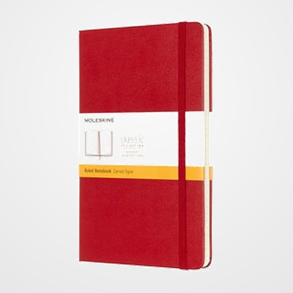 CUADERNO MOLESKINE CLASICO TAPA DURA 13x21 240h 70gr. HORIZONTAL con GOMA ROJA