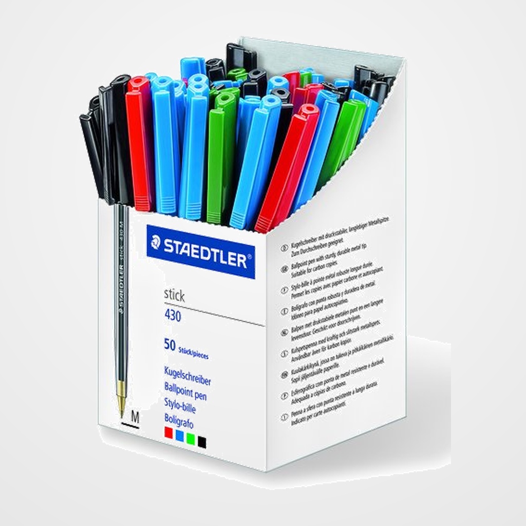 BOLIGRAFO STAEDTLER 430 MEDIO SURTIDO EXPOSITOR de 50 (5x430 M-2, 4x430 M-5, 21x430 M-3, 20x430 M-9)