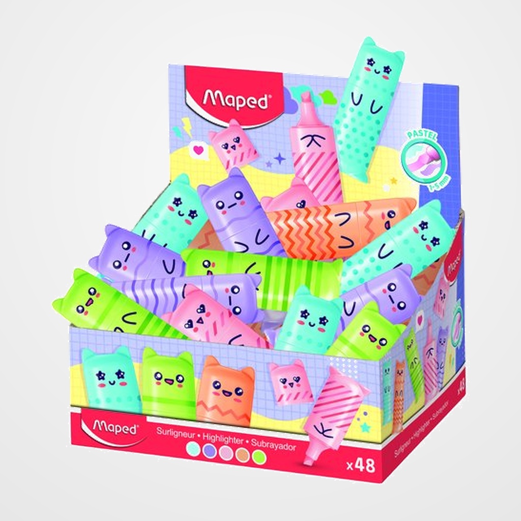 MARCADOR FLUOR MAPED KAWAI MINI PASTEL SURTIDO EXPOSITOR DE 48