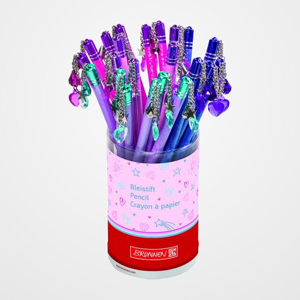 LAPIZ de GRAFITO BRUNNEN FUN COLGANTE EFECTO GLITTER HB SURTIDO EXPOSITOR DE 24 (4 col.)