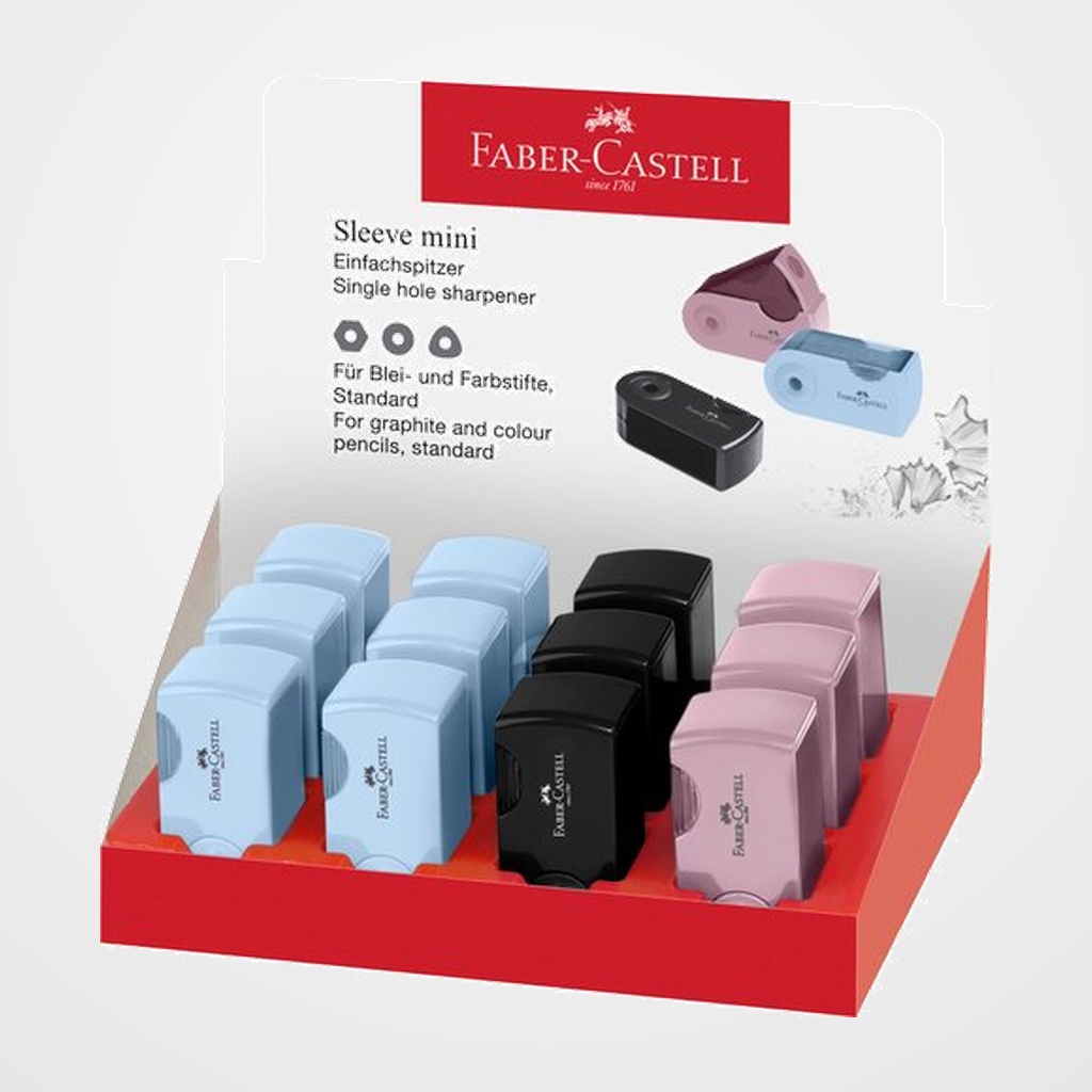 AFILALAPIZ FABER-CASTELL SELEEVE MINI CON DEPOSITO SURTIDOS EXPOSITOR de 12 (3 col.)