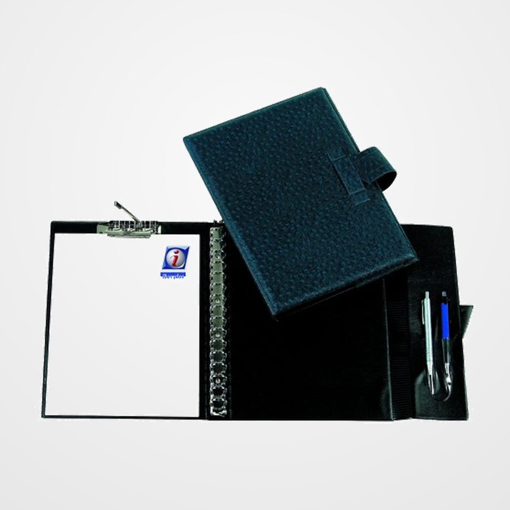 CARPETA de ANILLAS con PINZA MINICLIP SUPERIOR IBERPLAS PVC ESCOLAR Fº 16 an.25mm con PORTABOLIGRAFO AZUL