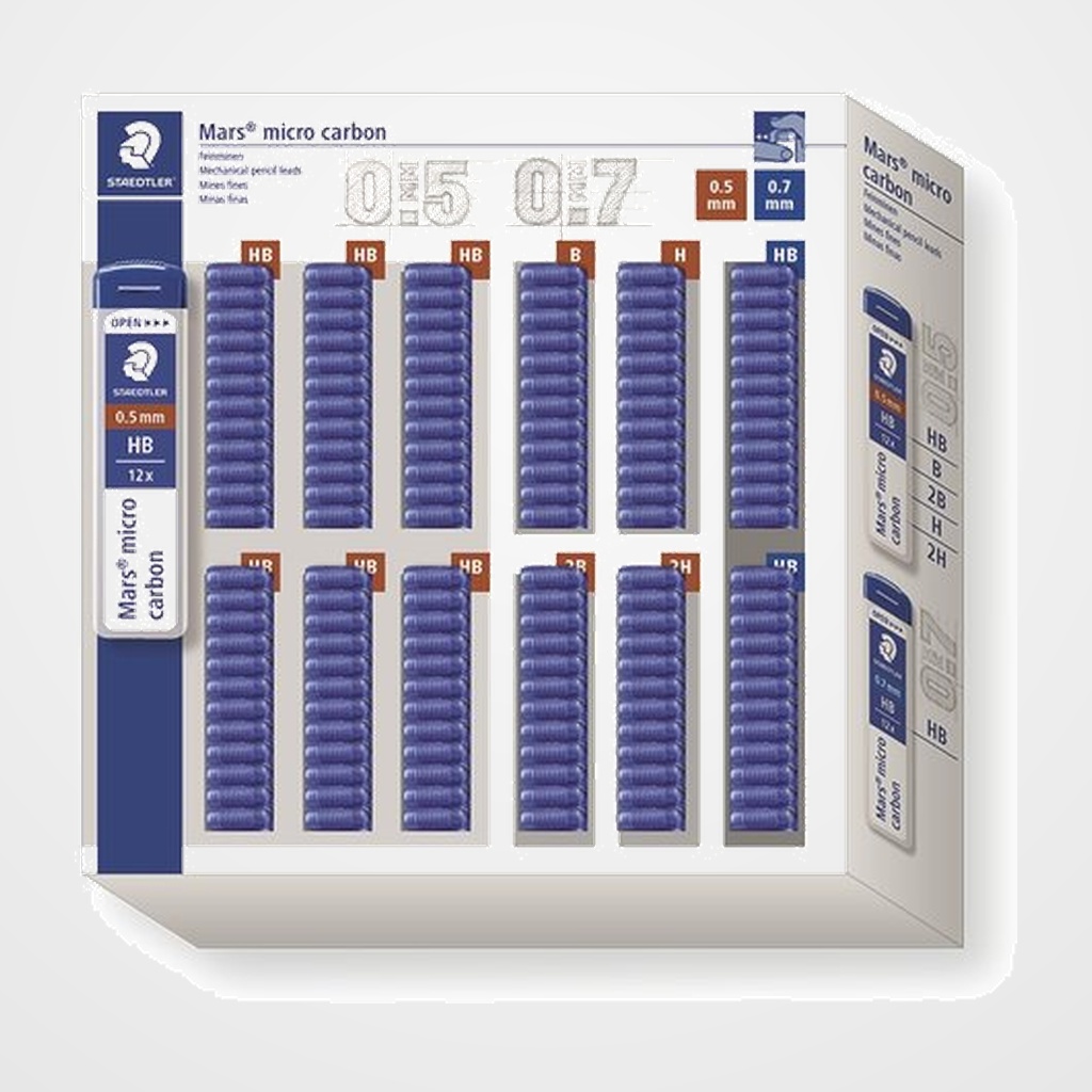 MINAS  STAEDTLER 250 MARS MICRO CARBON EXPOSITOR de 144 (TUBOS de 12)