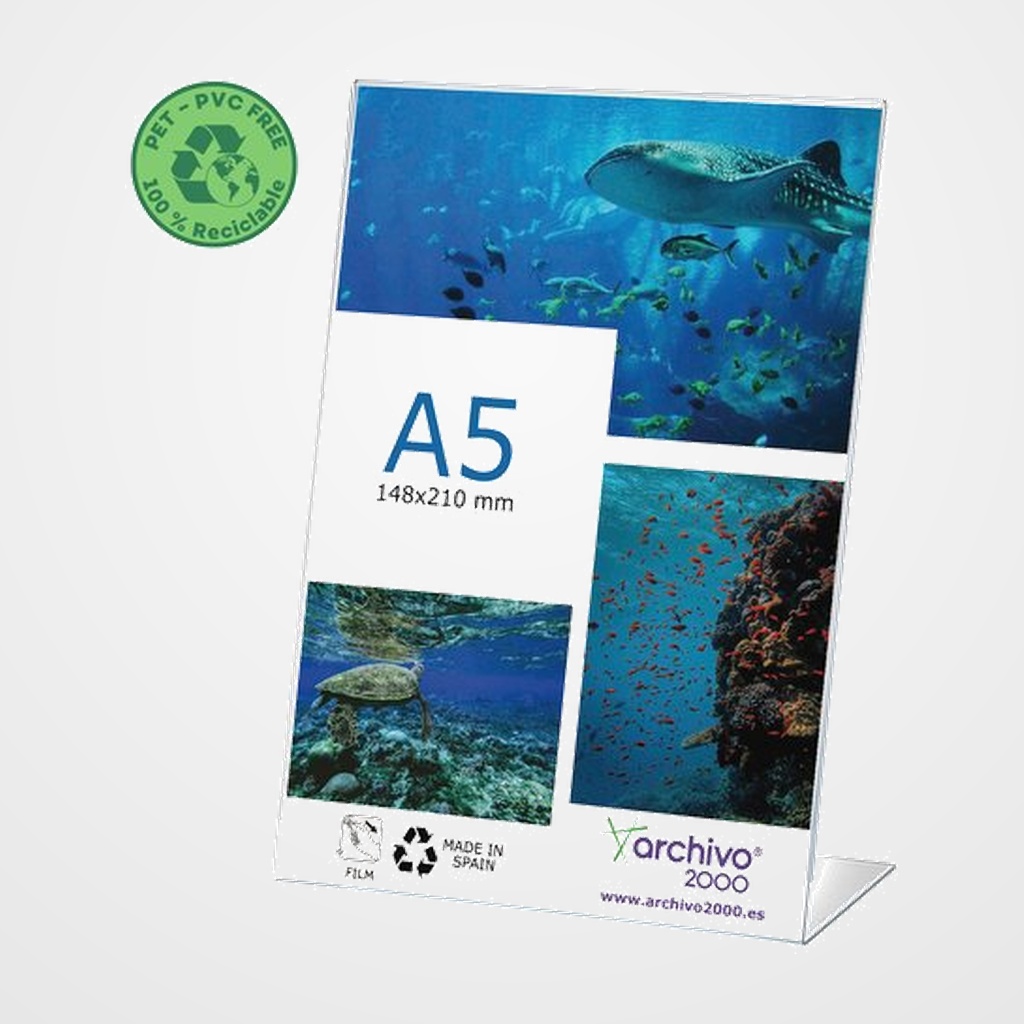 EXPOSITOR SOBREMESA A.2000 EN FORMA DE L A5 VERTICAL FLEXIBLE CRISTAL
