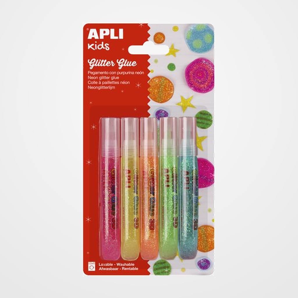 COLA GLITTER GLUE APLI LAPIZ NEON 5x13ml