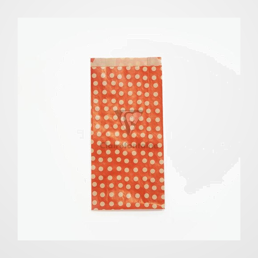 BOLSA de PAPEL CLAIREFONTAINE KRAFT DECORADO S/ASAS 16x30x5 cm LUNARES FONDO ROJO PACK DE 50