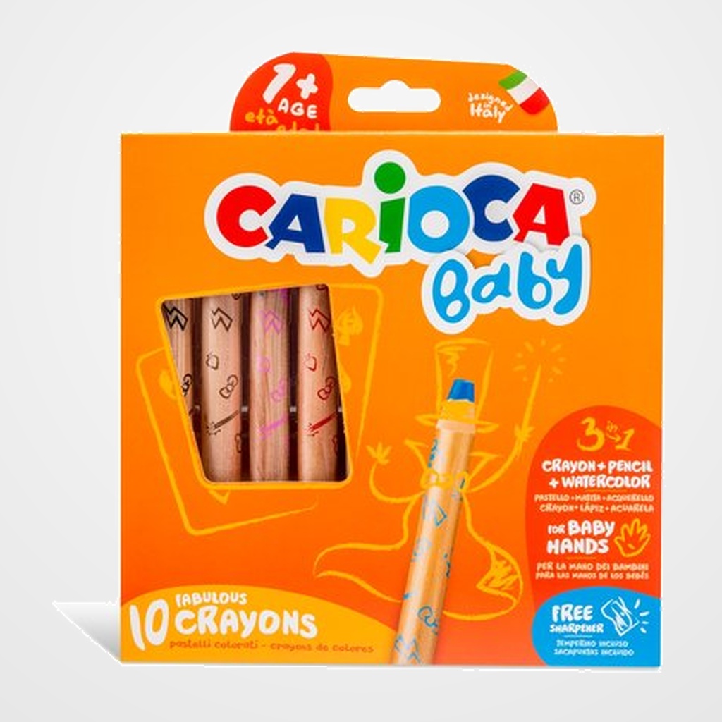 LAPICES de COLORES CARIOCA BABY 3 en 1 ESTUCHE DE 10 (incluye sacapuntas)