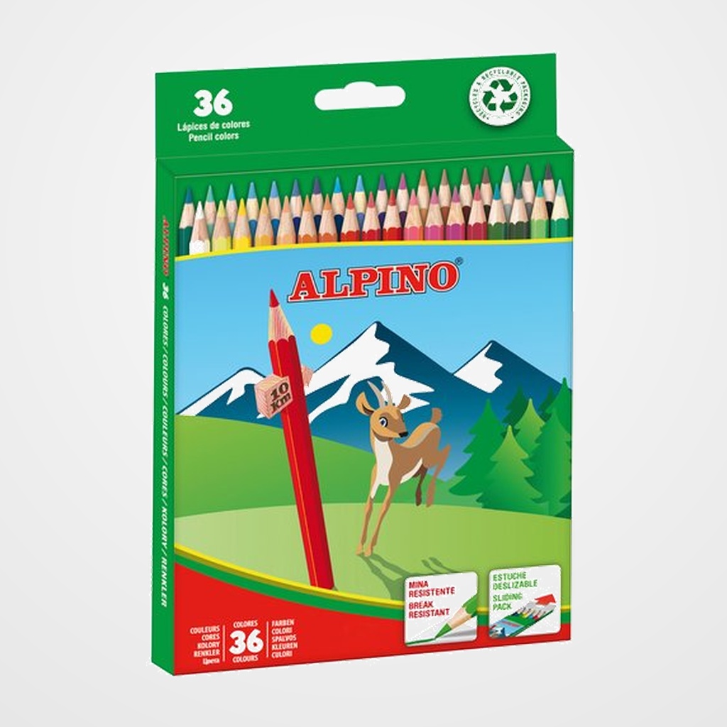 LAPICES de COLORES ALPINO  LARGOS estuche de 36