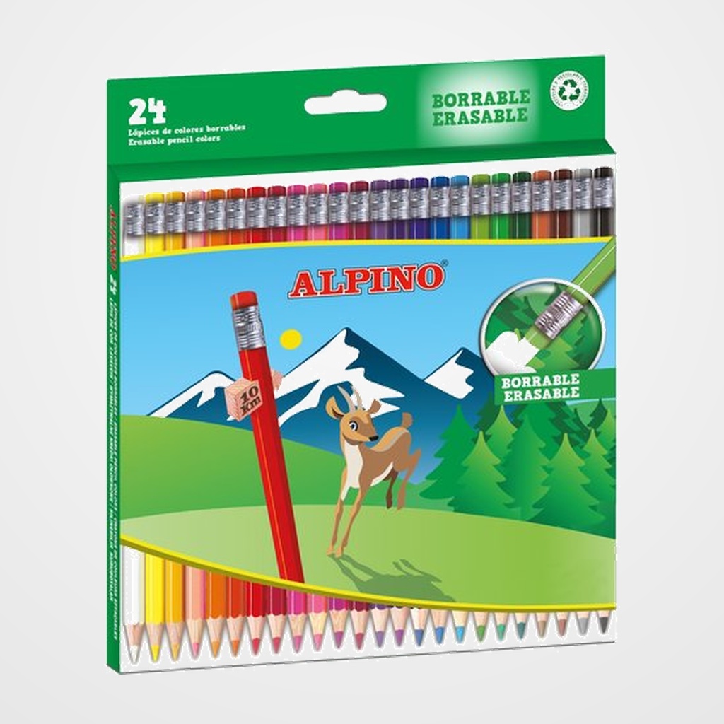 LAPICES de COLORES ALPINO BORRABLE estuche de 24 con GOMA