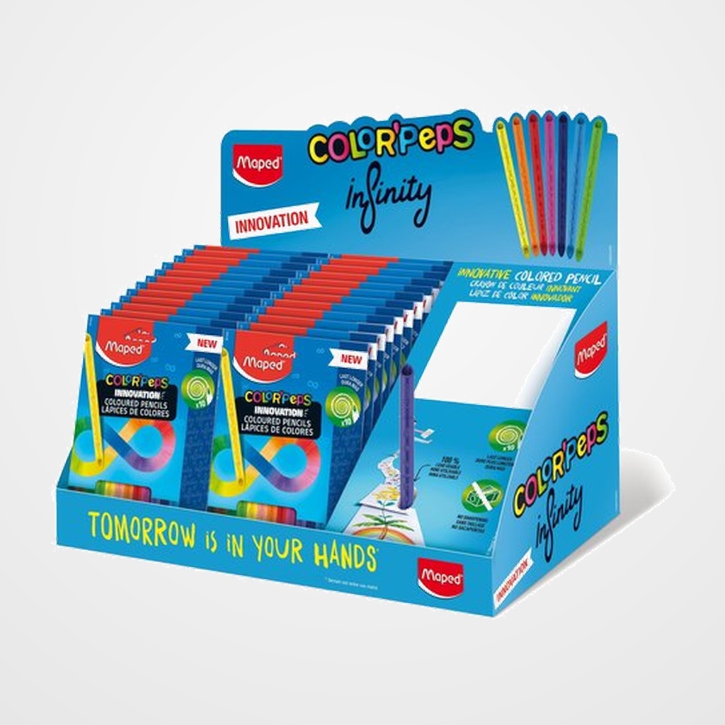 LAPICES de COLORES MAPED INFINITY estuche de 12 EXPOSITOR DE 24 (incluye tester)