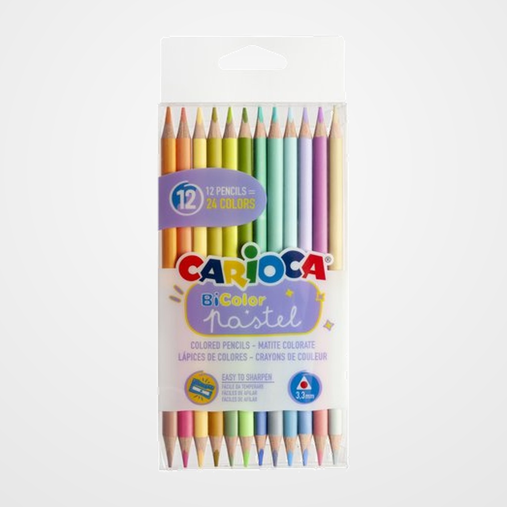 LAPICES CARIOCA BICOLOR TRIANGULAR COLORES PASTELES CAJA de 12