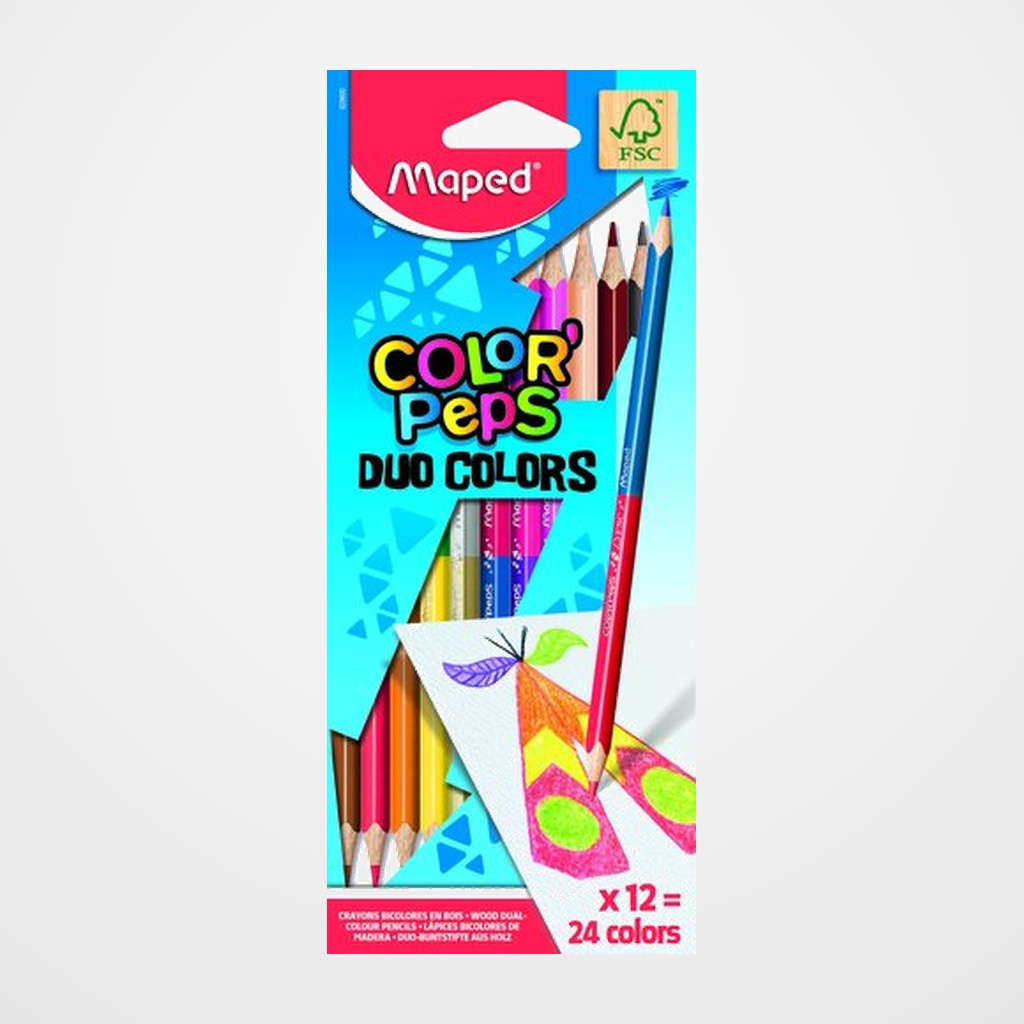 LAPICES de COLORES MAPED COLOR PEPS DUO estuche de 12 = 24 colores