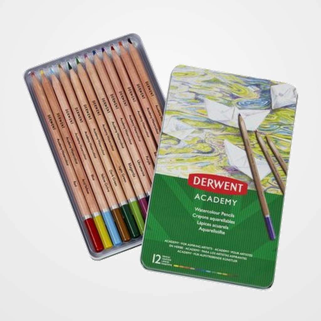 LAPICES DERWENT ACADEMY CAJA METALICA de 12 PIEZAS ACUARELABLES