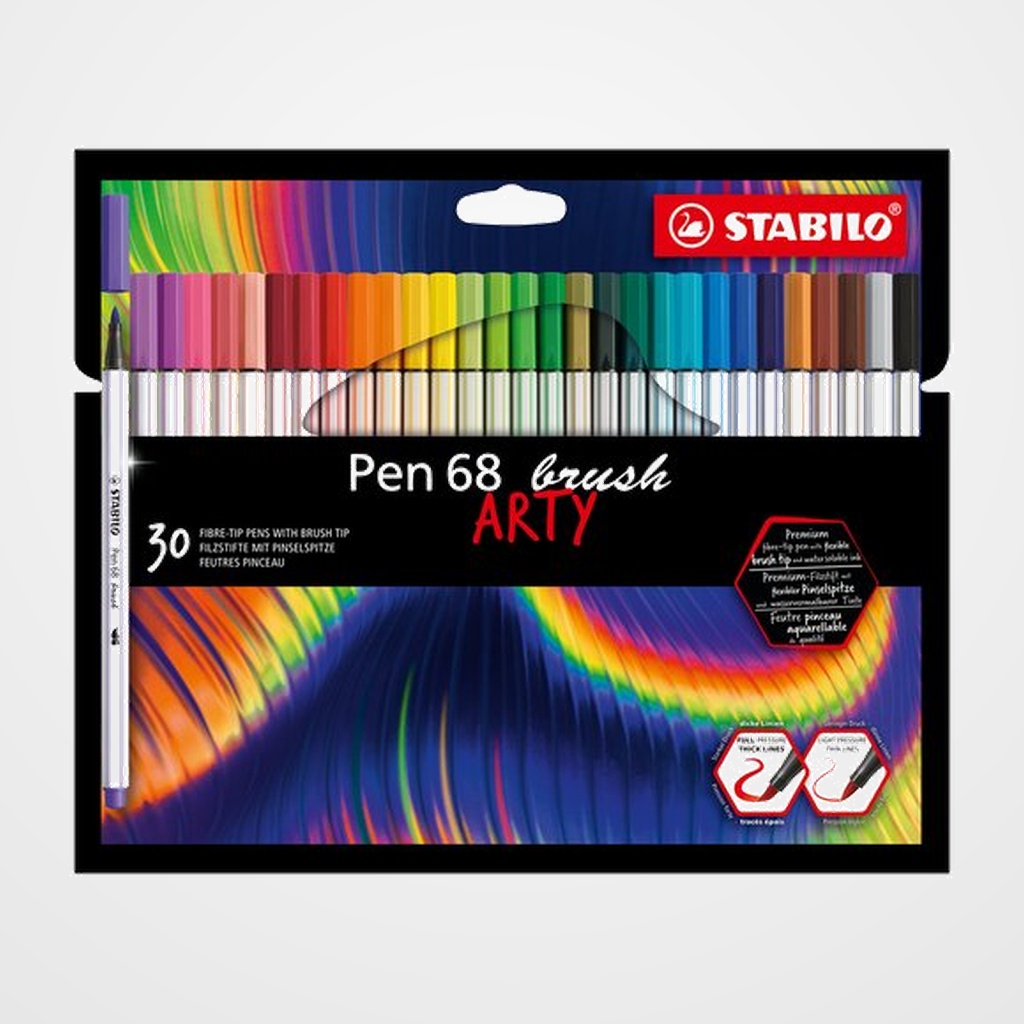 ROTULADOR FIBRA STABILO PEN BRUSH ARTY LINE PUNTA PINCEL CAJA METAL de 30