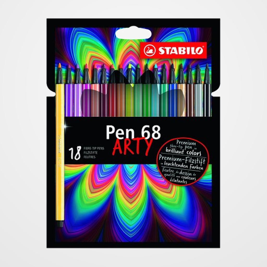 ROTULADOR FIBRA STABILO PEN 68 ARTY LINE BRUSH PUNTA PINCEL CAJA CARTON de 18