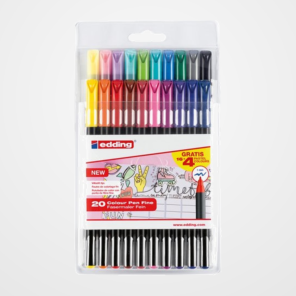 ROTULADOR FIBRA EDDING 1200 ESTUCHE de 20 (16 + 4 pastel S/C)