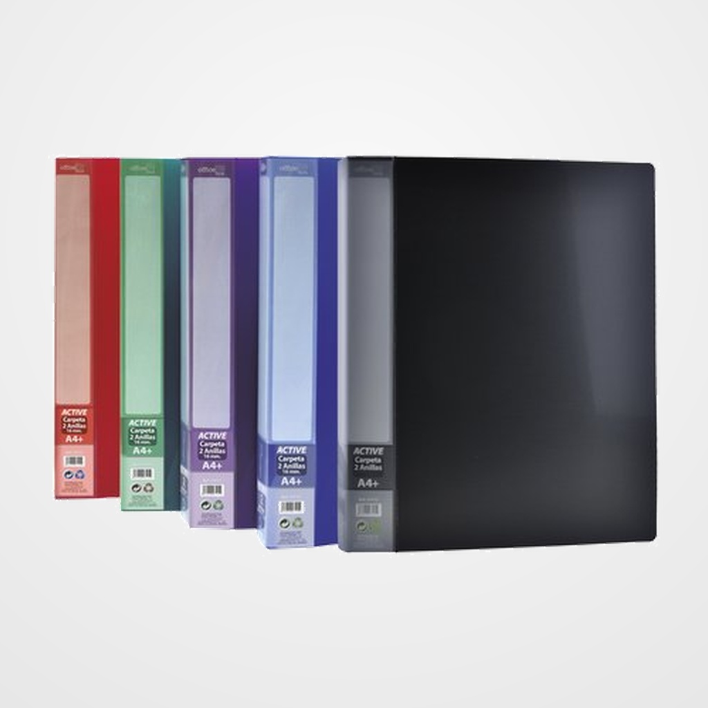 CARPETA de ANILLAS OFFICE BOX PP TWILL SUPRA A4 2 an.16mm 5 col.surt.