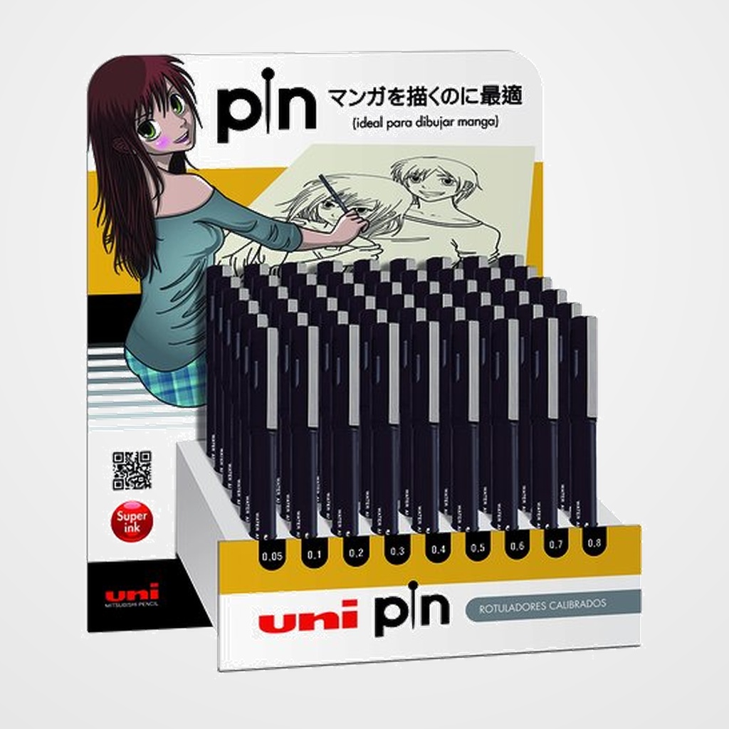 ROTULADOR CALIBRADO UNI-BALL PIN MANGA EXPOSITOR de 54 6x PIN005200 PIN MANGA 0,05 MM. NEGRO 6x PIN01200 PIN MANGA 0,1 MM. NEGRO 6x PIN02200 PIN MANGA 0,2 MM. NEGRO 6x PIN03200 PIN MANGA 0,3 MM. NEGRO 6x PIN04200 PIN MANGA 0,4 MM. NEGRO 6x PIN05200 PIN MANGA 0,5 MM. NEGRO 6x PIN06200 PIN MANGA 0,6 MM. NEGRO 6x PIN07200 PIN MANGA 0,7 MM. NEGRO 6x PIN08200 PIN MANGA 0,8 MM. NEGRO