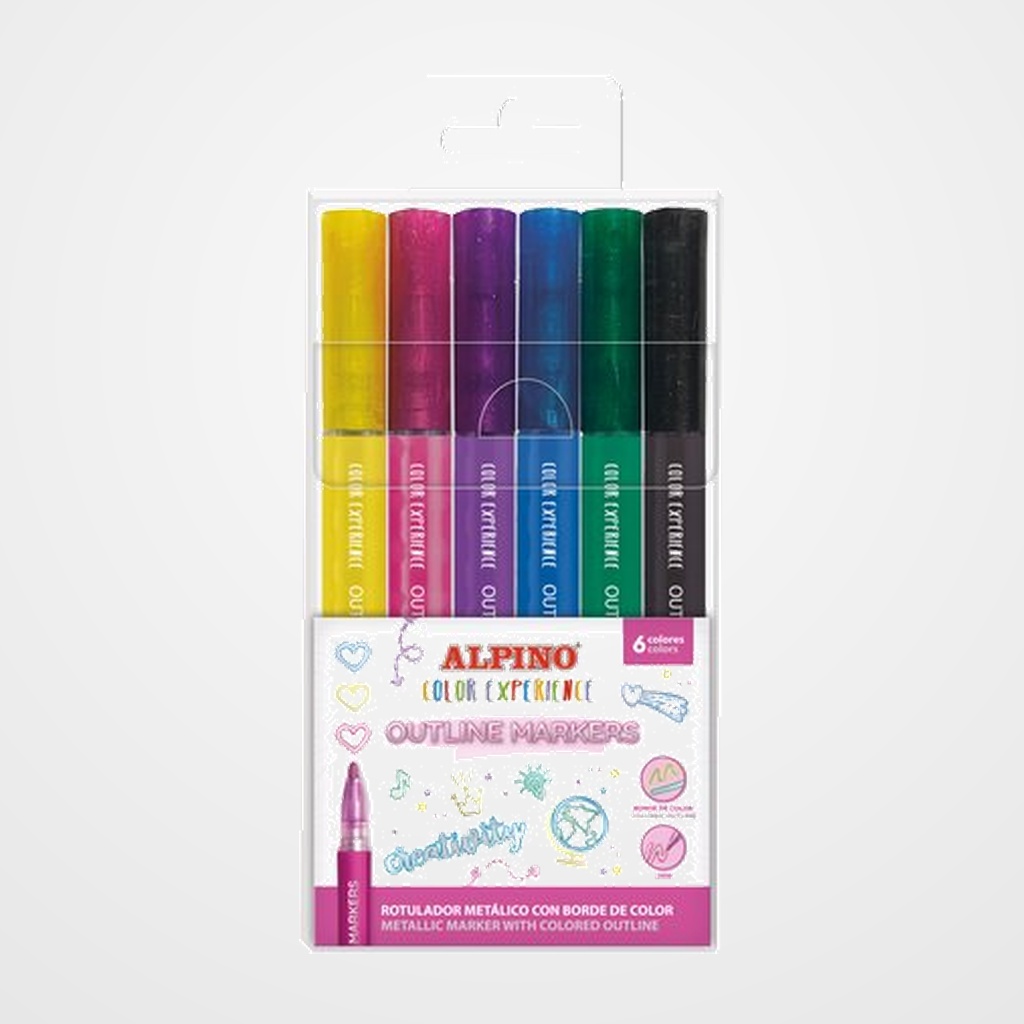 ROTULADOR FIBRA ALPINO COLOR EXPERIENCE METALLIC OUTLINER (DOBLE LINEA) BOLSA de 6