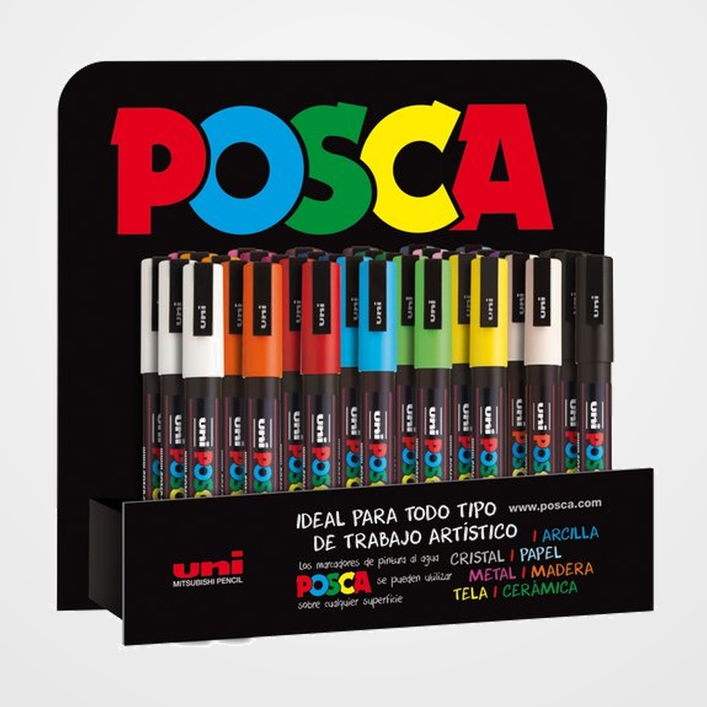 MARCADOR T.OPACA NO PERM. UNI POSCA  0,9 (PC-3M/3D)  EXPOSITOR de 36 (17 col.)