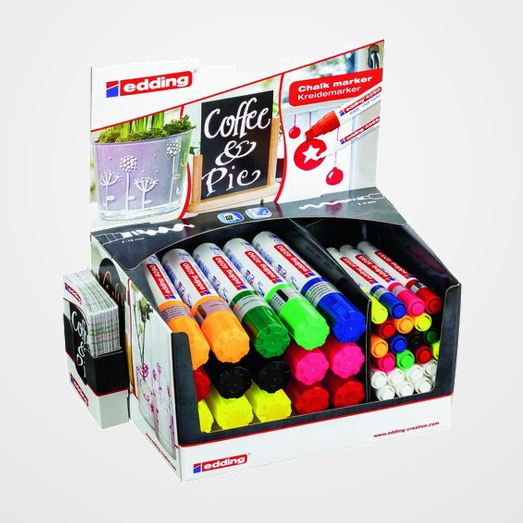 MARCADOR TIZA LIQUIDA EDDING EXPOSITOR de 44 (WINDOW MARKER) (20 uds.4090 y 24 uds.4095)