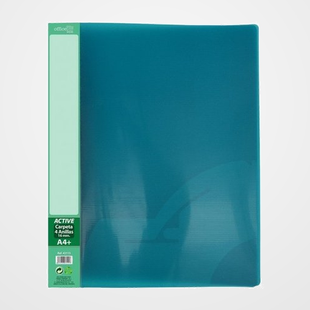 CARPETA de ANILLAS OFFICE BOX PP TWILL SUPRA A4+ 4 an.16mm VERDE