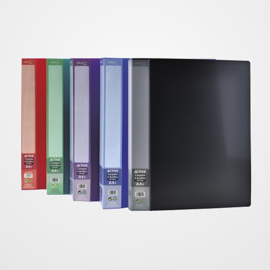 CARPETA de ANILLAS OFFICE BOX PP TWILL SUPRA A4 4 an.16mm 5 col.surt.