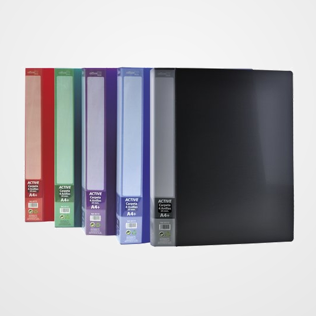 CARPETA de ANILLAS OFFICE BOX PP TWILL SUPRA A4 4 an.25mm 5 col.surt.