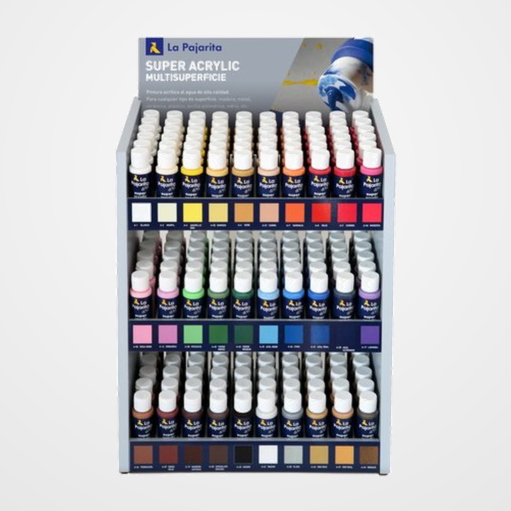 PINTURA ACRILICA LA PAJARITA 60 ml (bote)  EXPOSITOR de 180 (30 colores)